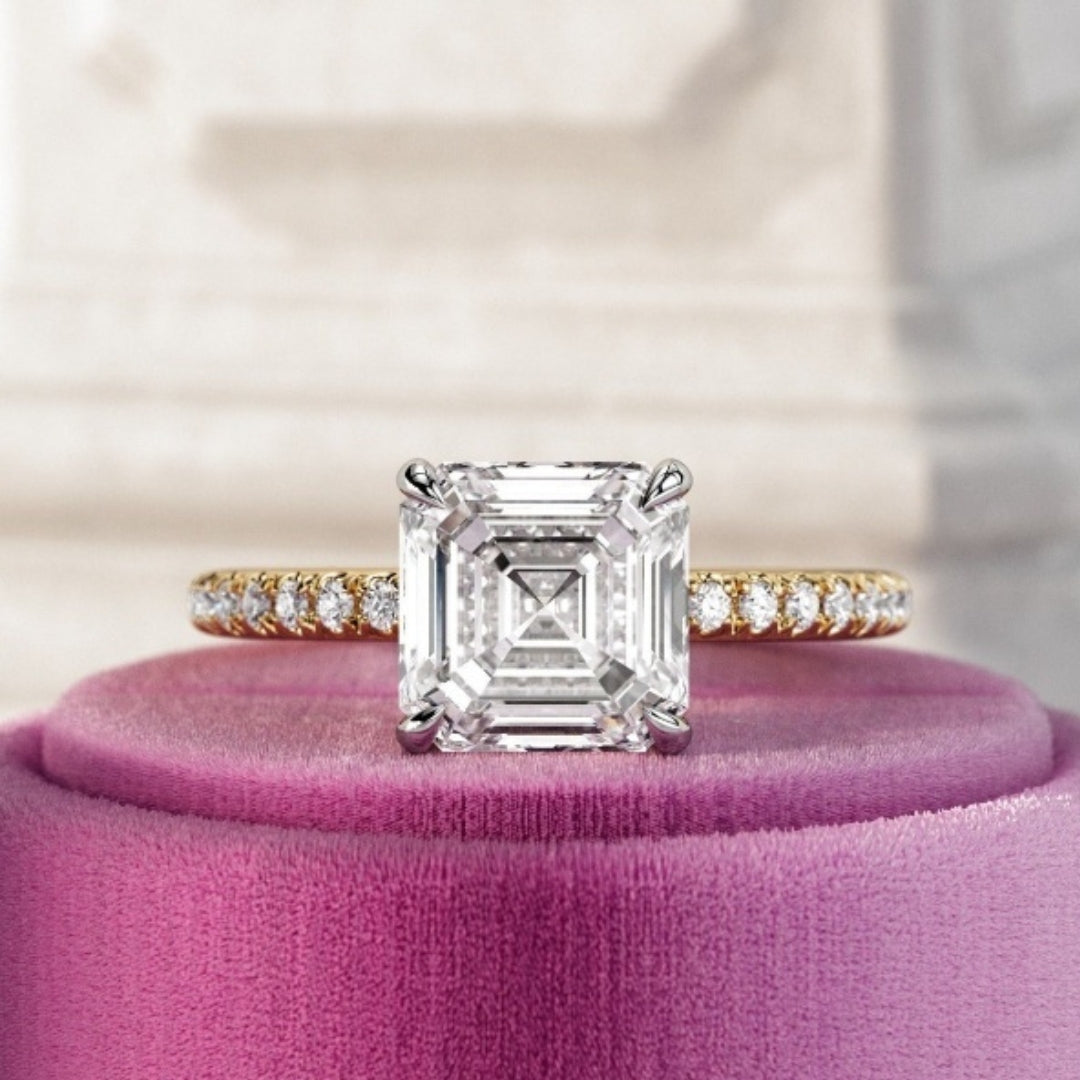 Moissanite 3.65 CT Asscher Diamond Minimalist Anniversary Ring