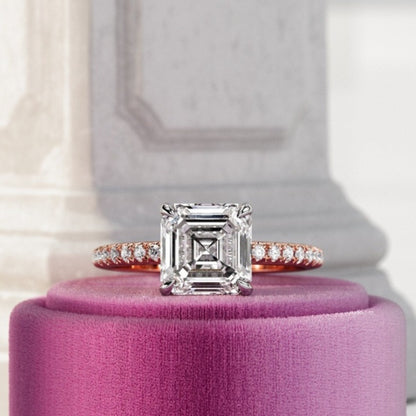 Moissanite 3.65 CT Asscher Diamond Minimalist Anniversary Ring