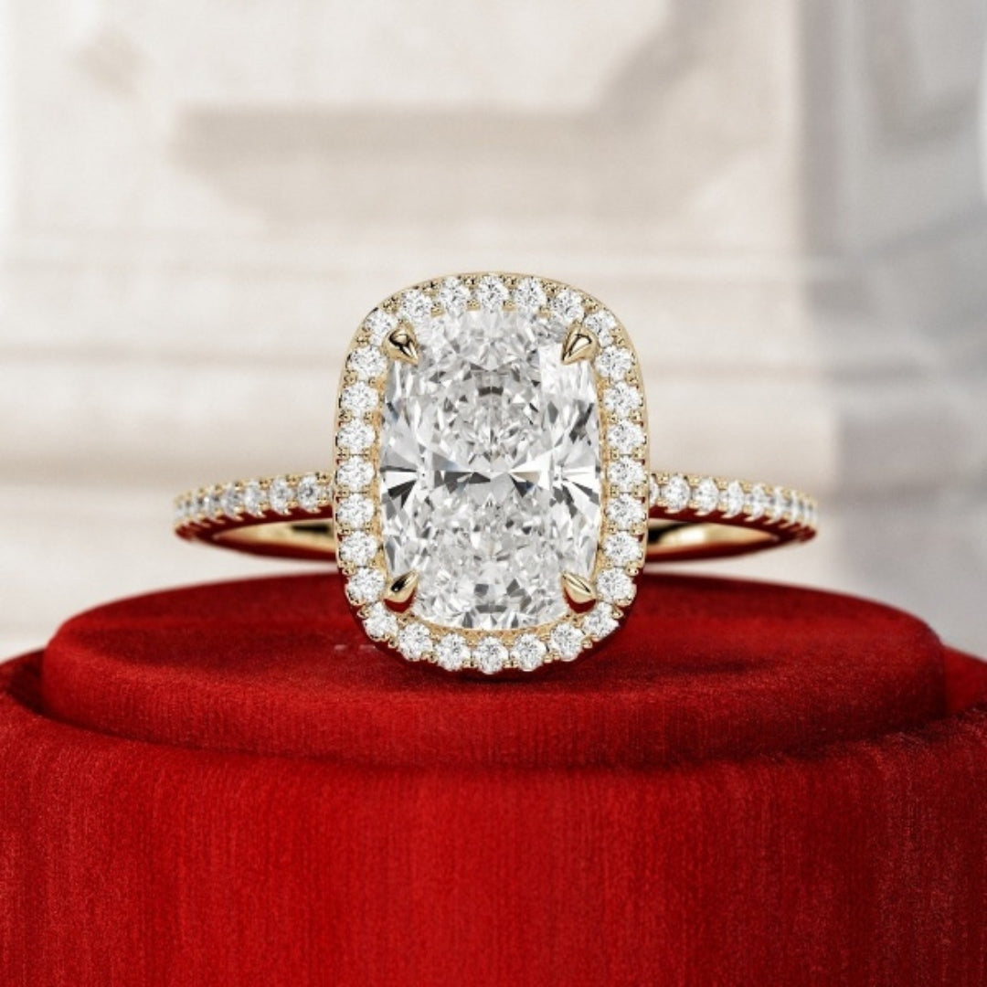 Moissanite 4.09CT kussen diamant Edwardiaanse jubileumring