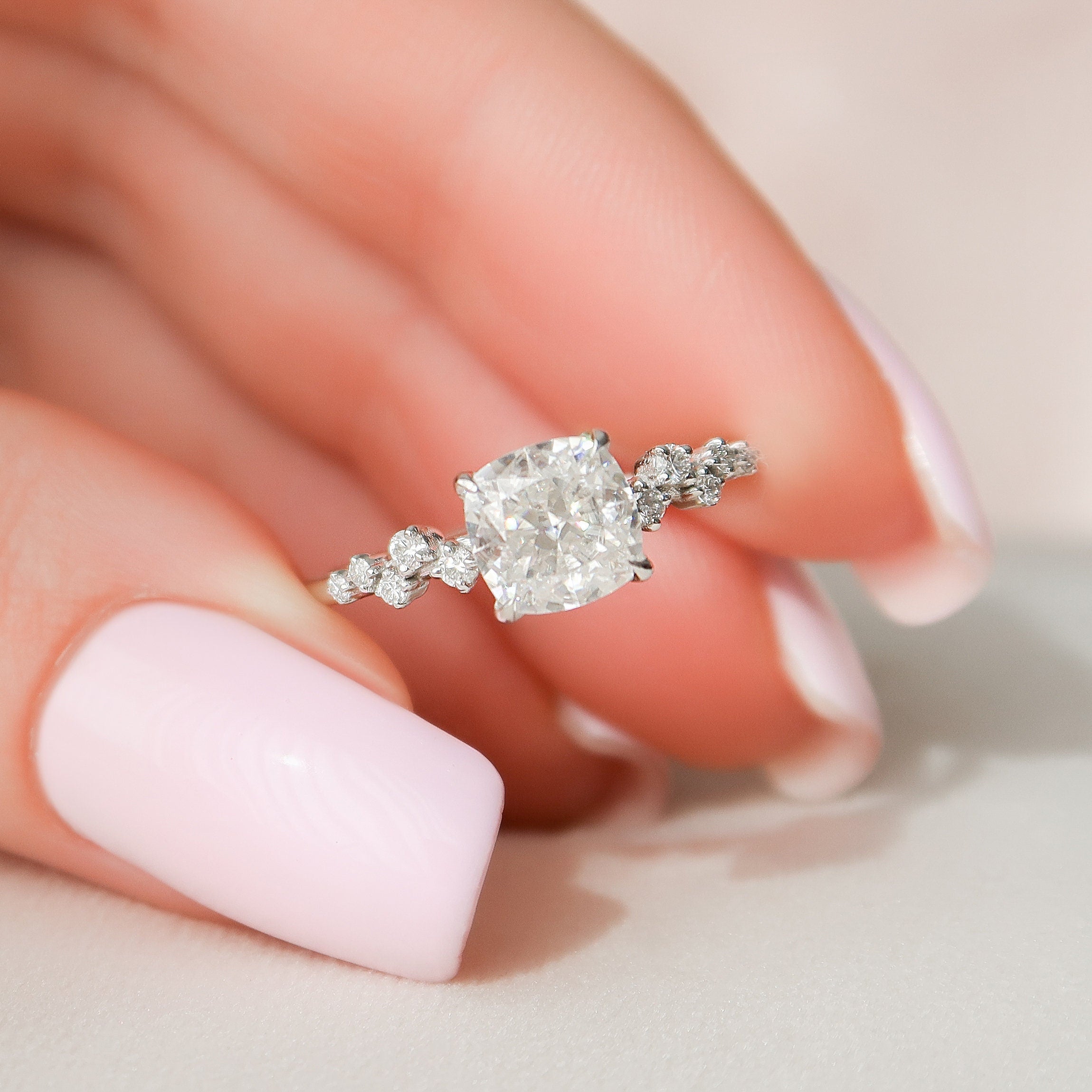 Moissanite 1.50CT Cushion Diamond Boho &amp; Hippie Wedding Ring