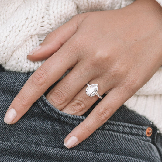 Moissanite 1.93CT Pear Diamond Minimalist Anniversary Ring - IBIZ Jewel