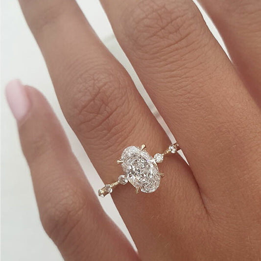 Moissanite 1.50CT Oval Diamond Avant Garde Engagement Ring - IBIZ Jewel