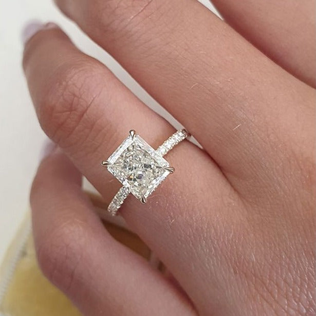 Moissanite 2.0CT Radiant Diamond Mid-Century Engagement Ring