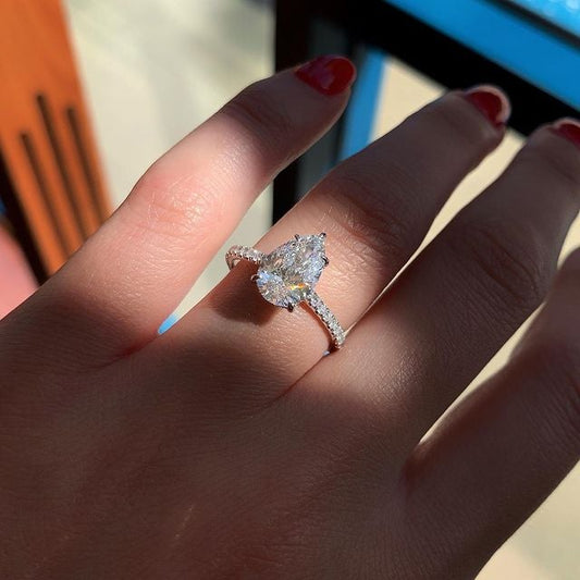 Moissanite 2.17CT Pear Diamond Gothic Anniversary Ring - IBIZ Jewel