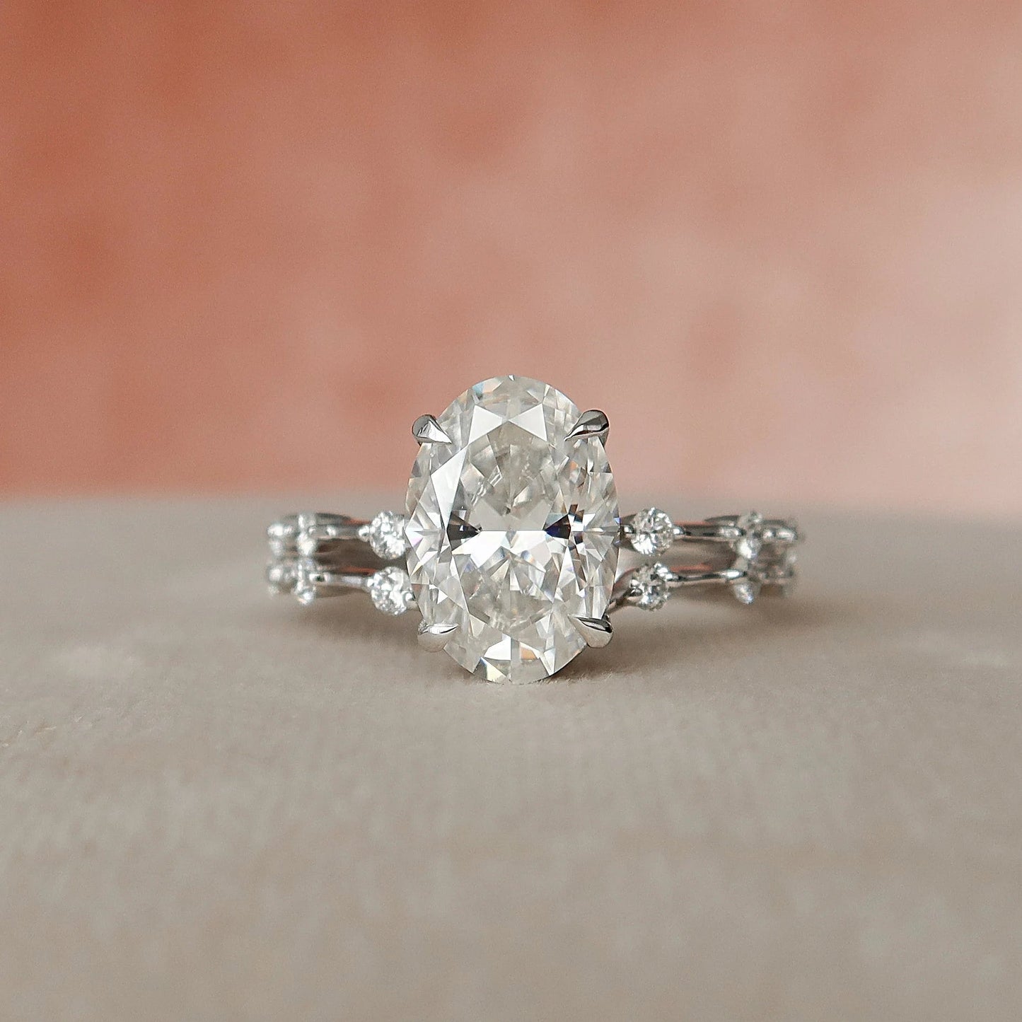 Moissanite 3.0CT Oval Diamond Mid-Century Engagement Ring