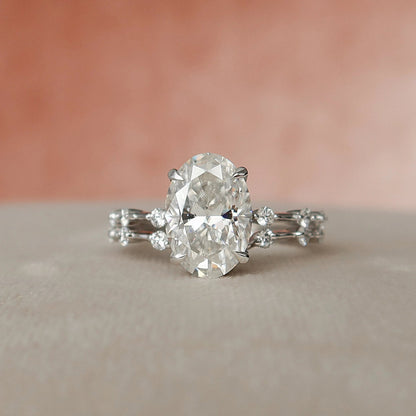 Moissanite 3.0CT Oval Diamond Mid-Century Engagement Ring