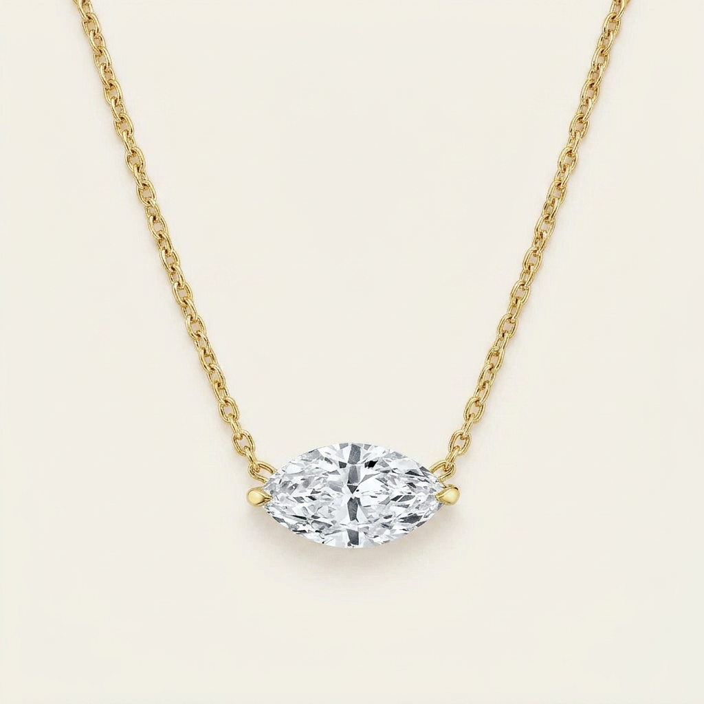 Moissanite 0.25 CT Marquise Cut Diamond East-West Necklace