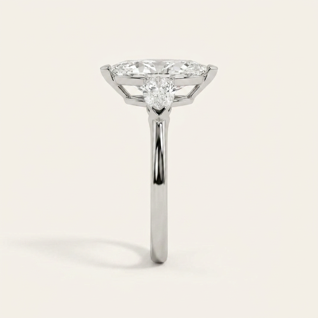 Moissanite 3.52 CT Marquise & Pear Cut Diamond Three Stone Ring