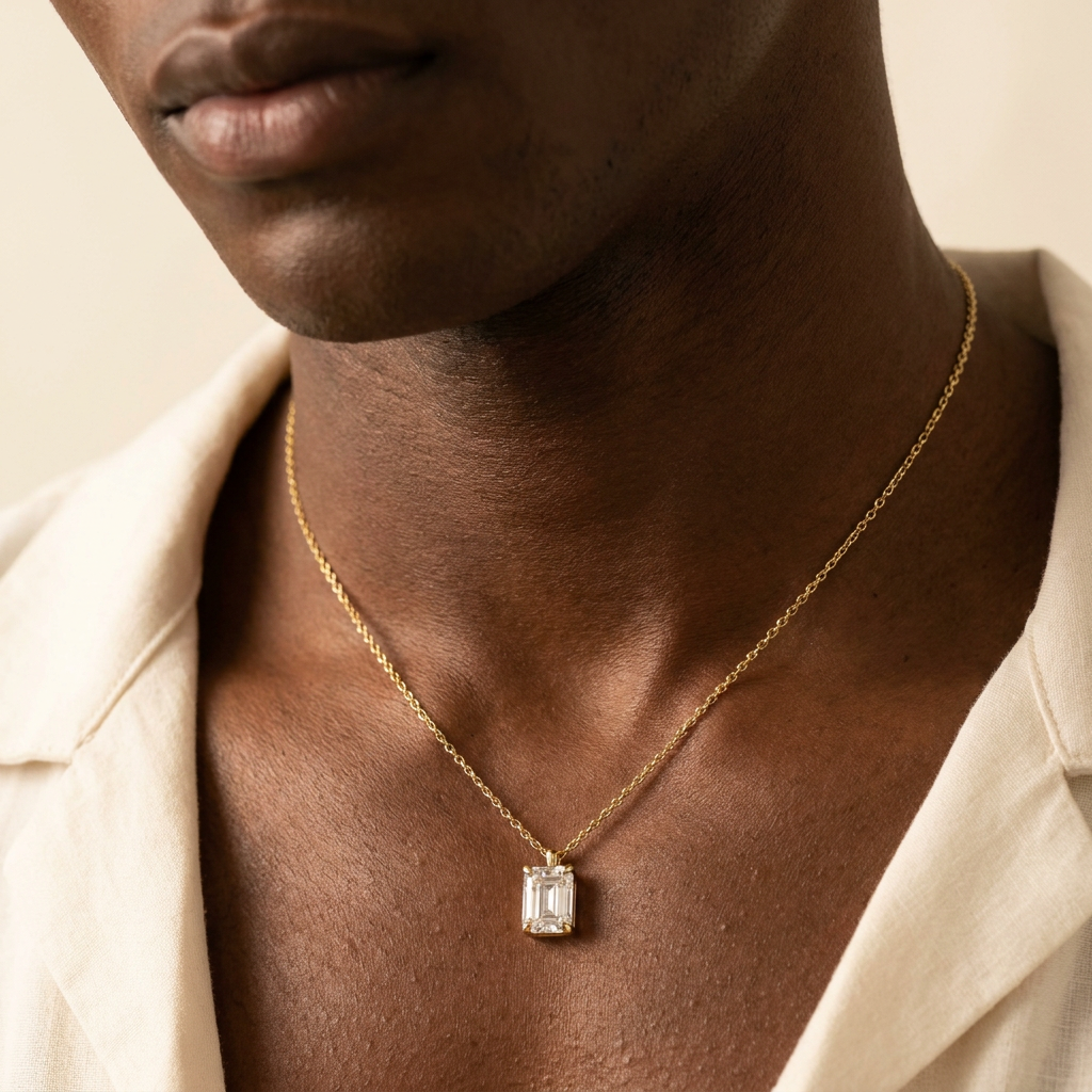Moissanite 0.25 CT Emerald Cut Diamond Solitaire Necklace (V1)