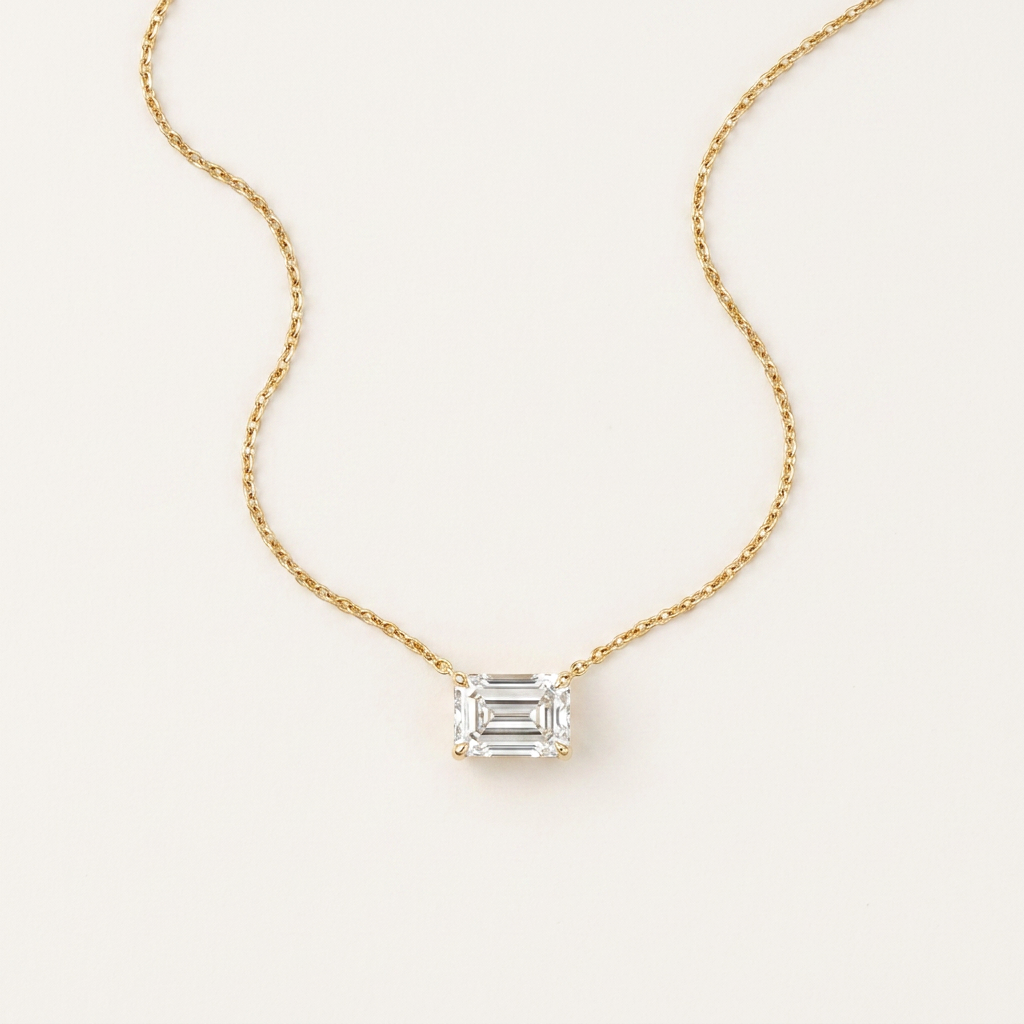 Moissanite 0.25 CT Emerald Cut Diamond East-West Necklace (V2)