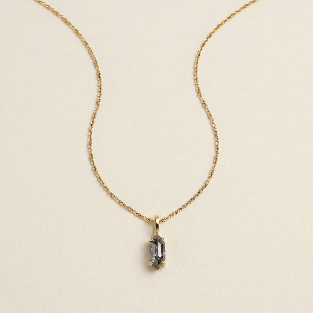 0.67 CT Hexagon Cut Salt and Pepper Diamond Necklace (V2)