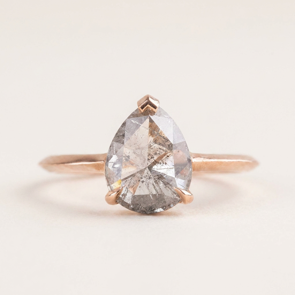 1.25 CT Pear Cut Salt and Pepper Diamond Solitaire Ring (V2)