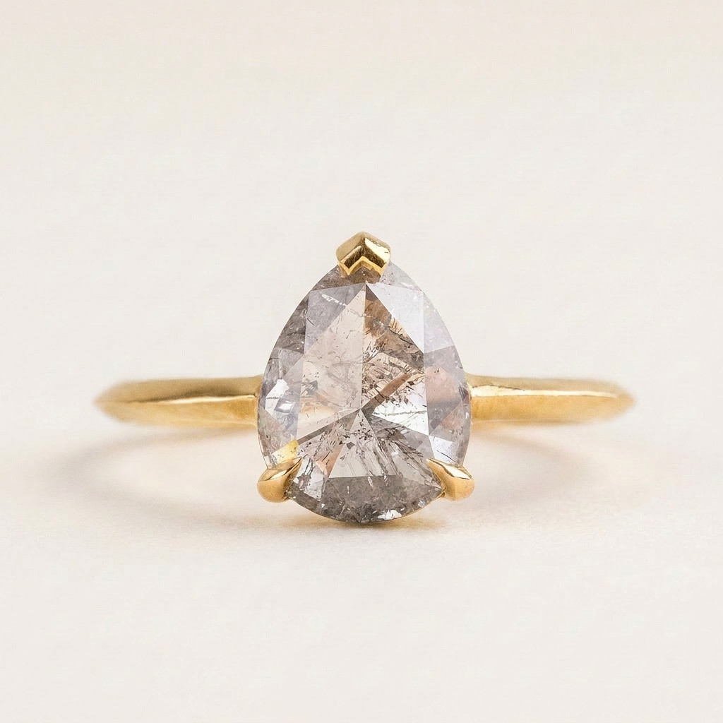 1.25 CT Pear Cut Salt and Pepper Diamond Solitaire Ring (V2)
