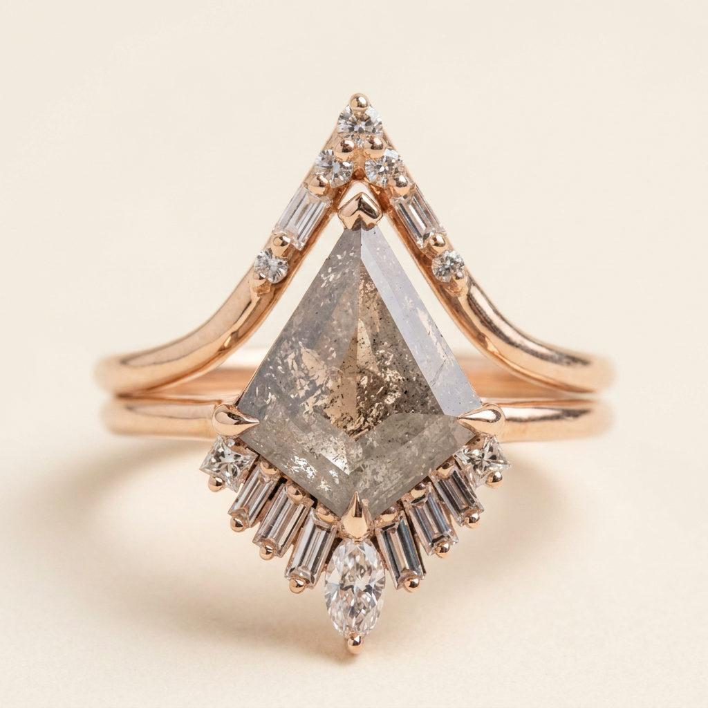 1.85 CT Kite & Princess Cut Salt and Pepper Diamond Cluster Ring
