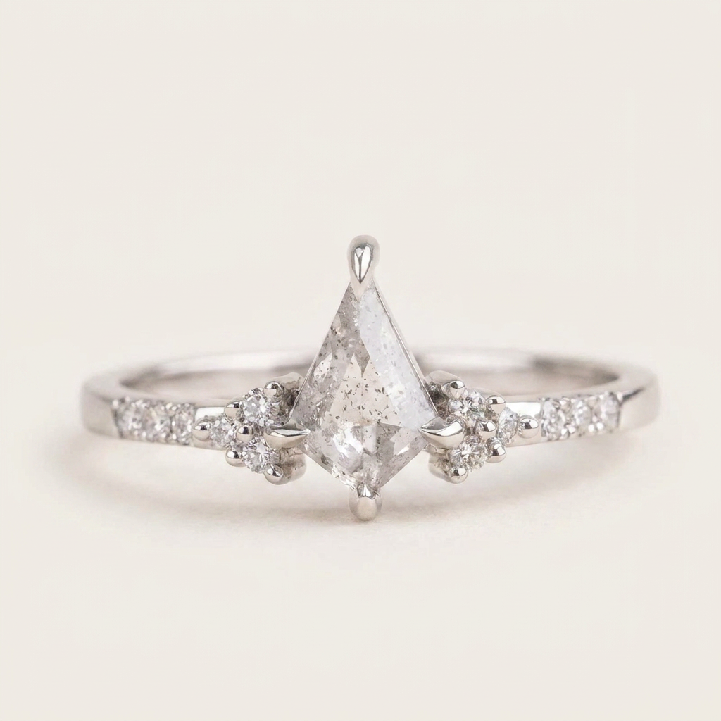 1.50 CT Kite & Round Cut Salt and Pepper Diamond Cluster Ring