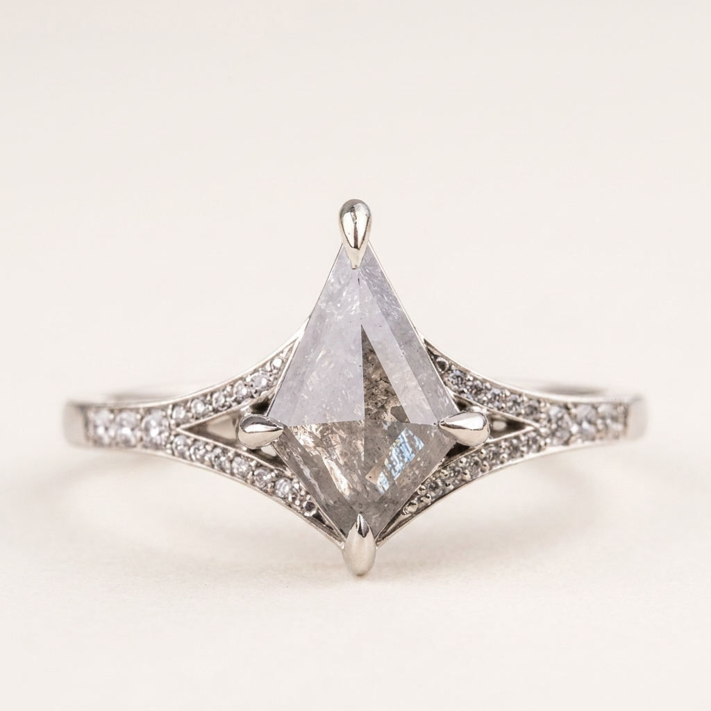 1.50 CT Kite Cut Salt and Pepper Diamond Solitaire Ring