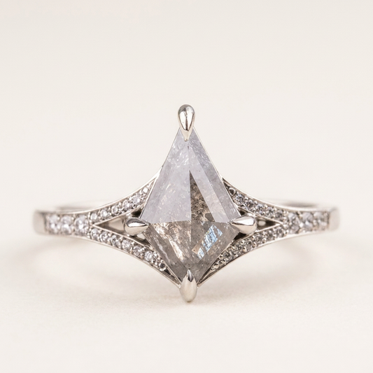 1.50 CT Kite Cut Salt and Pepper Diamond Solitaire Ring