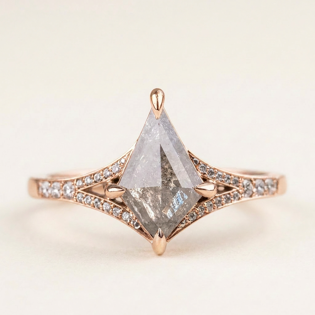 1.50 CT Kite Cut Salt and Pepper Diamond Solitaire Ring