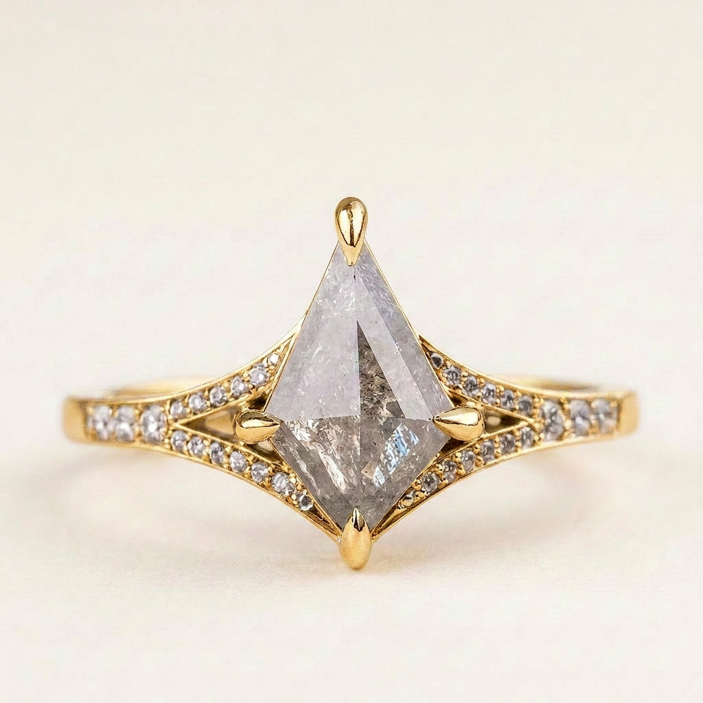 1.50 CT Kite Cut Salt and Pepper Diamond Solitaire Ring