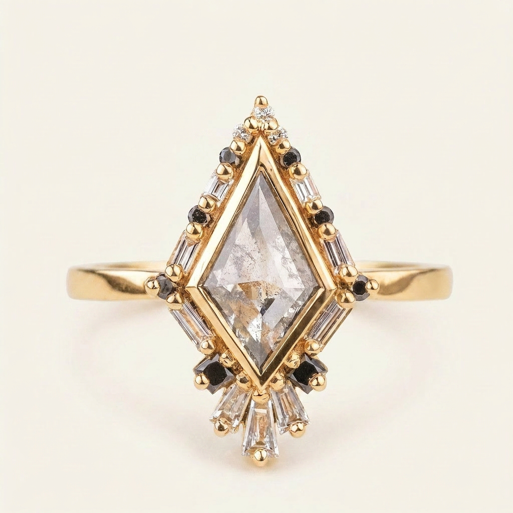 1.60 CT Kite & Round Cut Salt and Pepper Diamond Cluster Ring (V1)