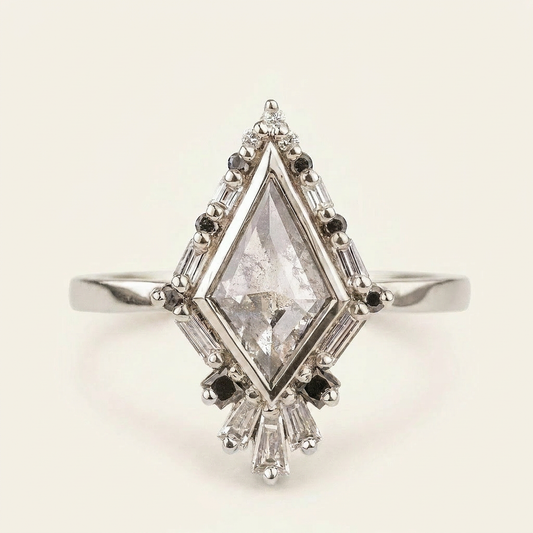 1.60 CT Kite & Round Cut Salt and Pepper Diamond Cluster Ring (V1)