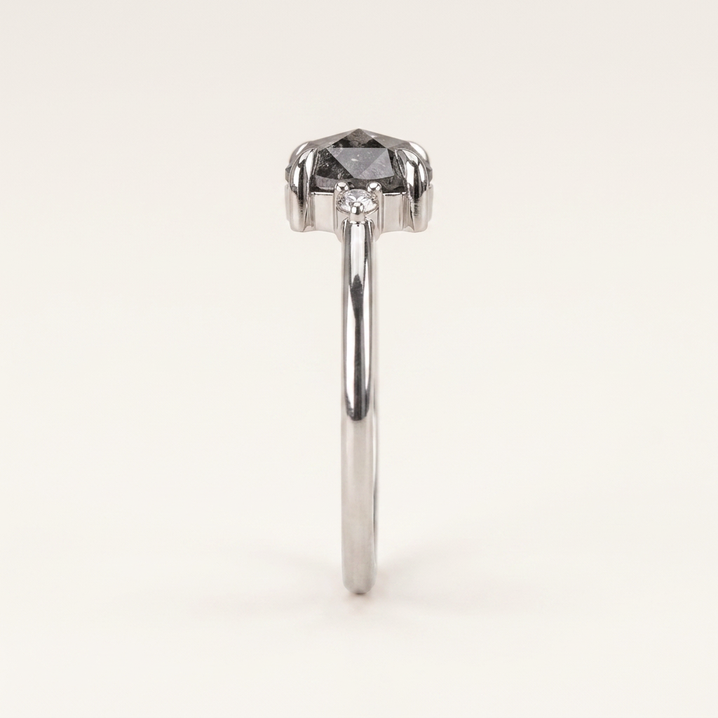 1.45 CT Oval & Round Cut Salt and Pepper Diamond Three Stone Ring