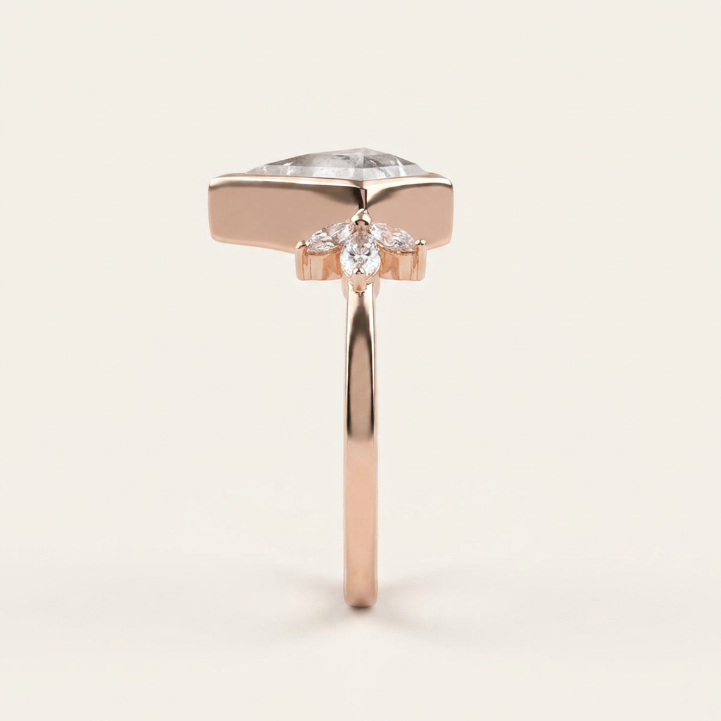 1.50 CT Kite & Marquise Cut Salt and Pepper Diamond Cluster Ring
