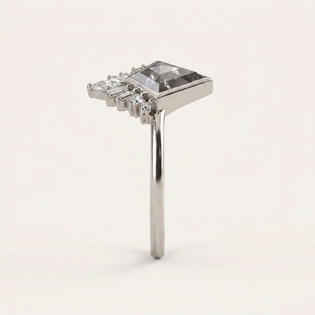 1.90 CT Kite & Round Cut Salt and Pepper Diamond Cluster Ring