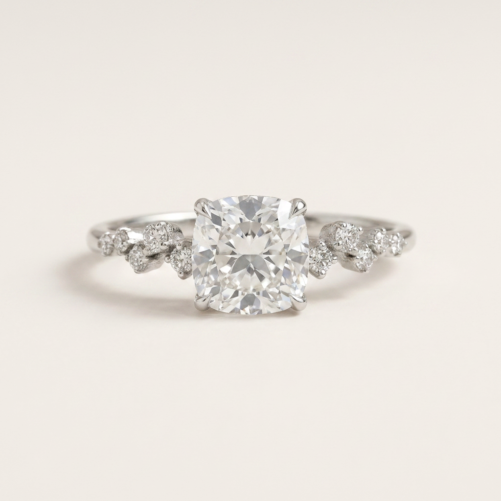 Moissanite 1.50 CT Cushion Cut Diamond Cluster Ring