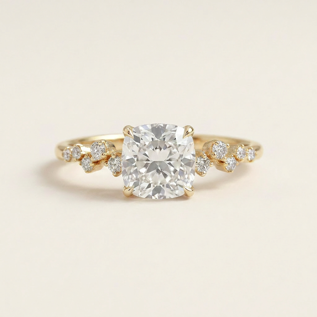 Moissanite 1.50 CT Cushion Cut Diamond Cluster Ring