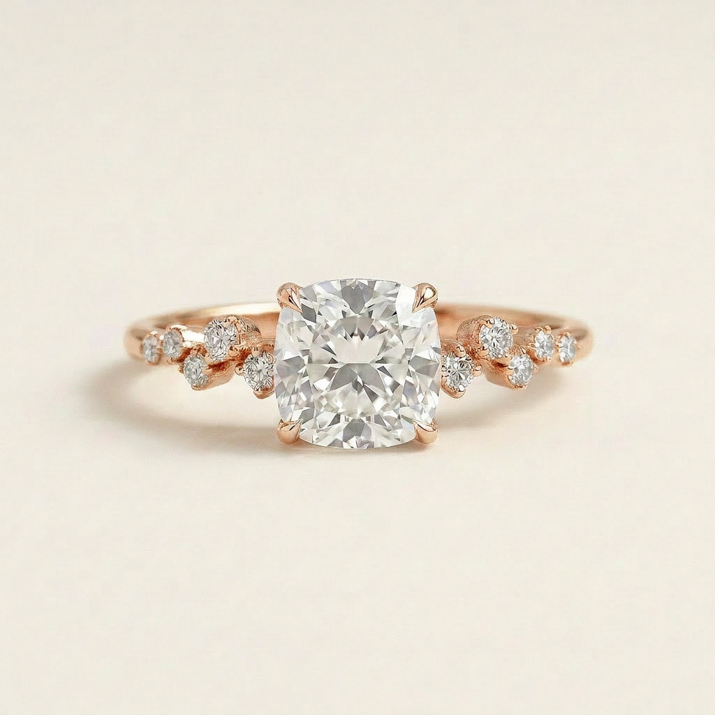 Moissanite 1.50 CT Cushion Cut Diamond Cluster Ring
