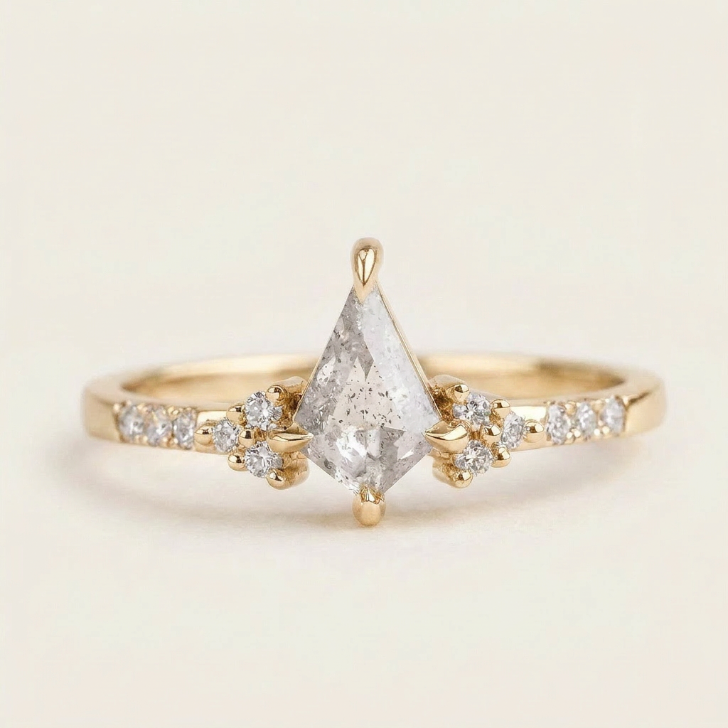1.50 CT Kite & Round Cut Salt and Pepper Diamond Cluster Ring