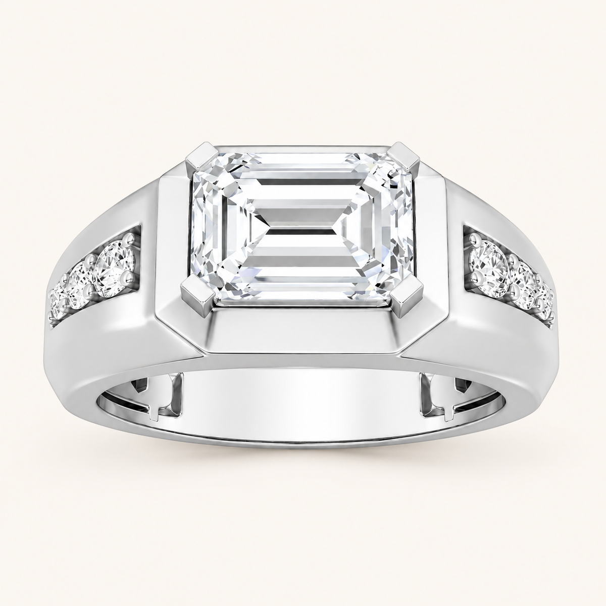 Lab Grown Diamond 3.50 CT Emerald Cut Side Stone Men's Ring