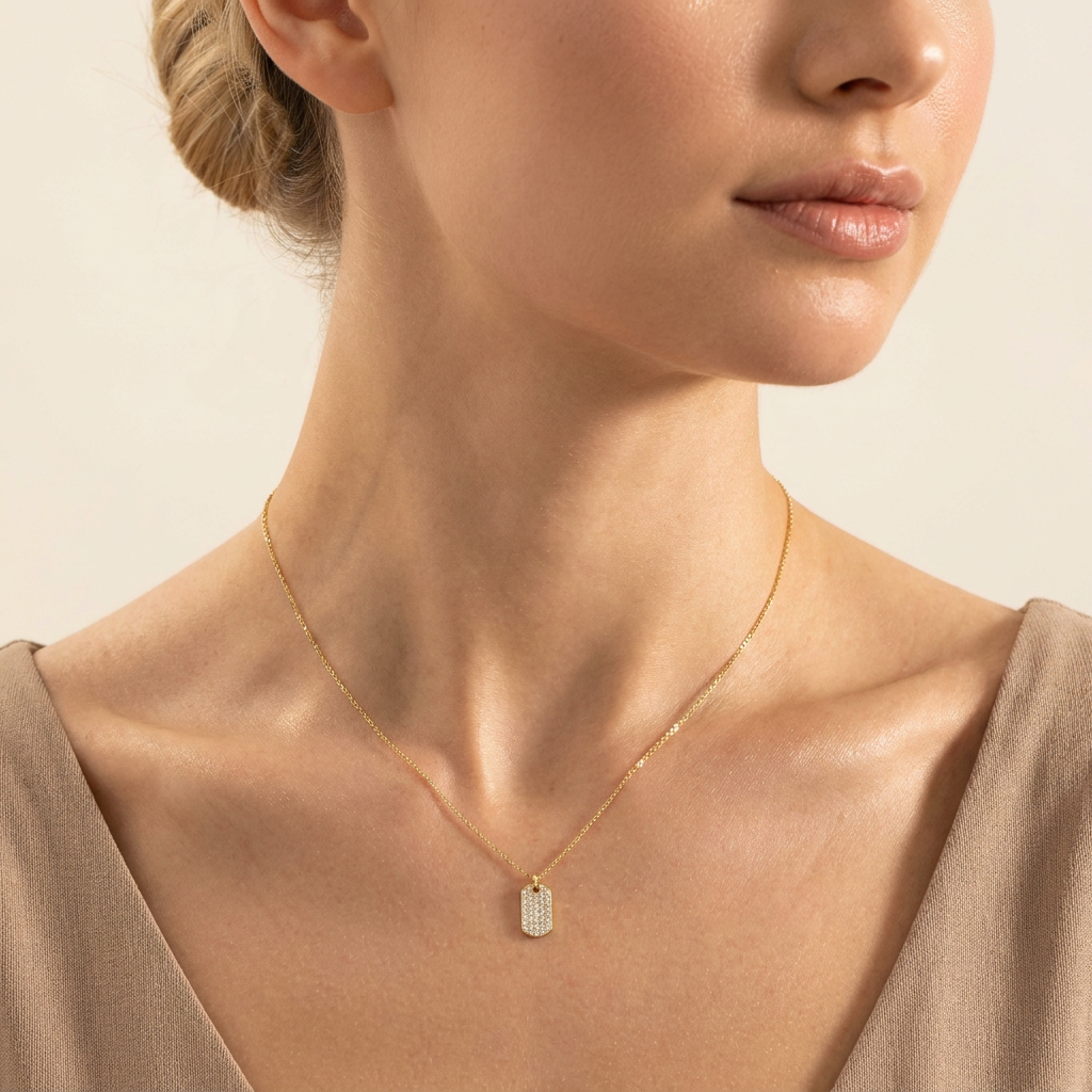 Moissanite 0.30 CT Round Cut Diamond Tag Pendant Necklace