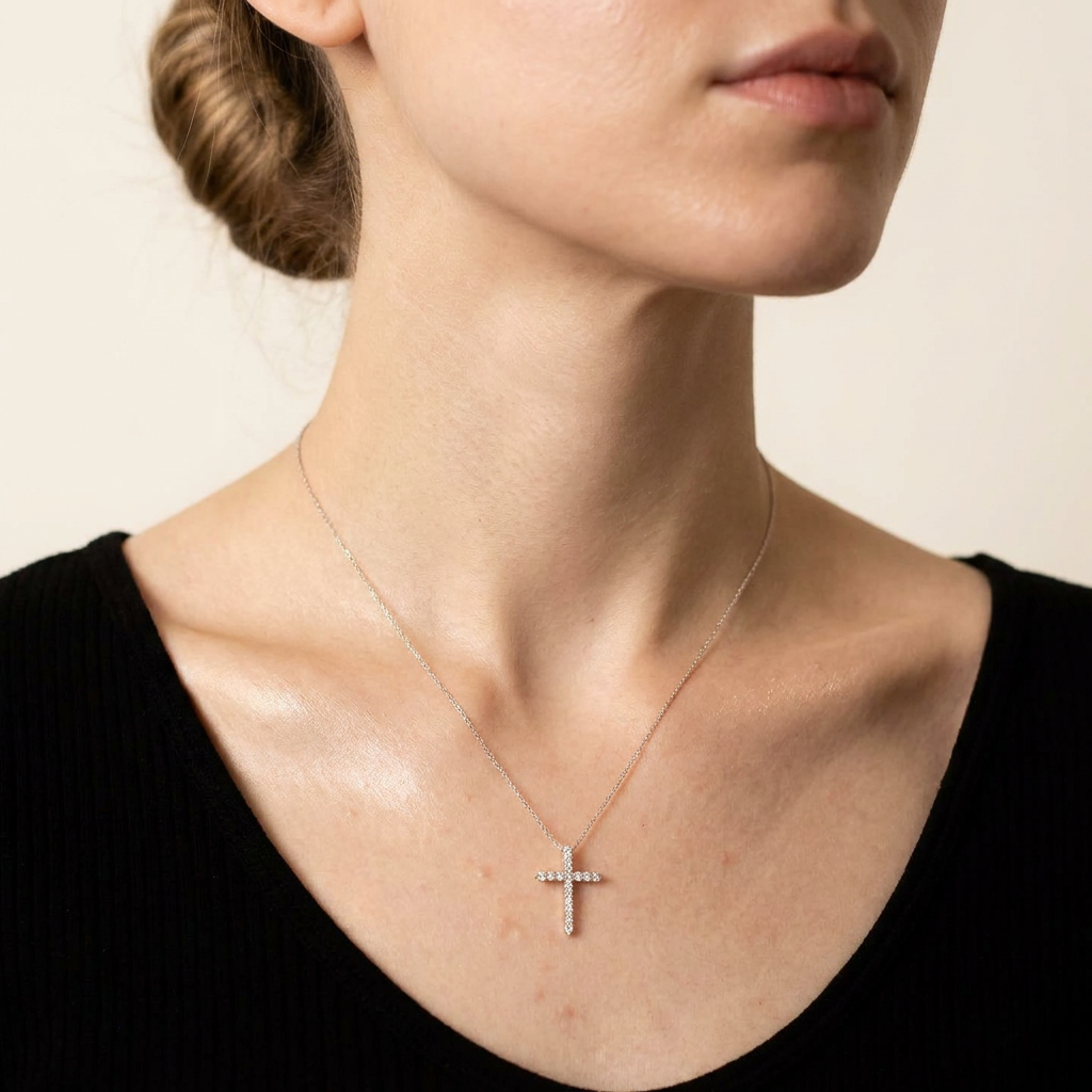 Moissanite 2.00 CT Round Cut Diamond Cross Necklace