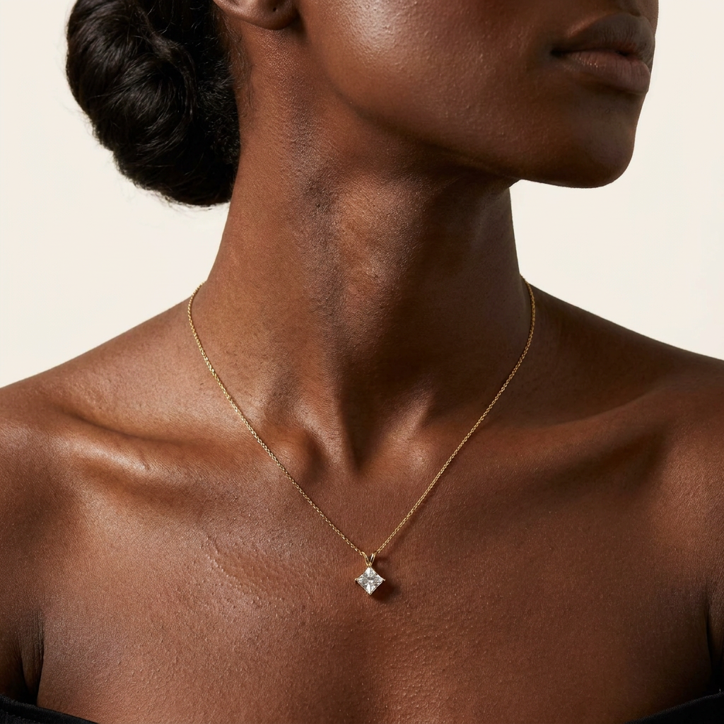 Moissanite 1.00 CT Princess Cut Diamond Solitaire Necklace