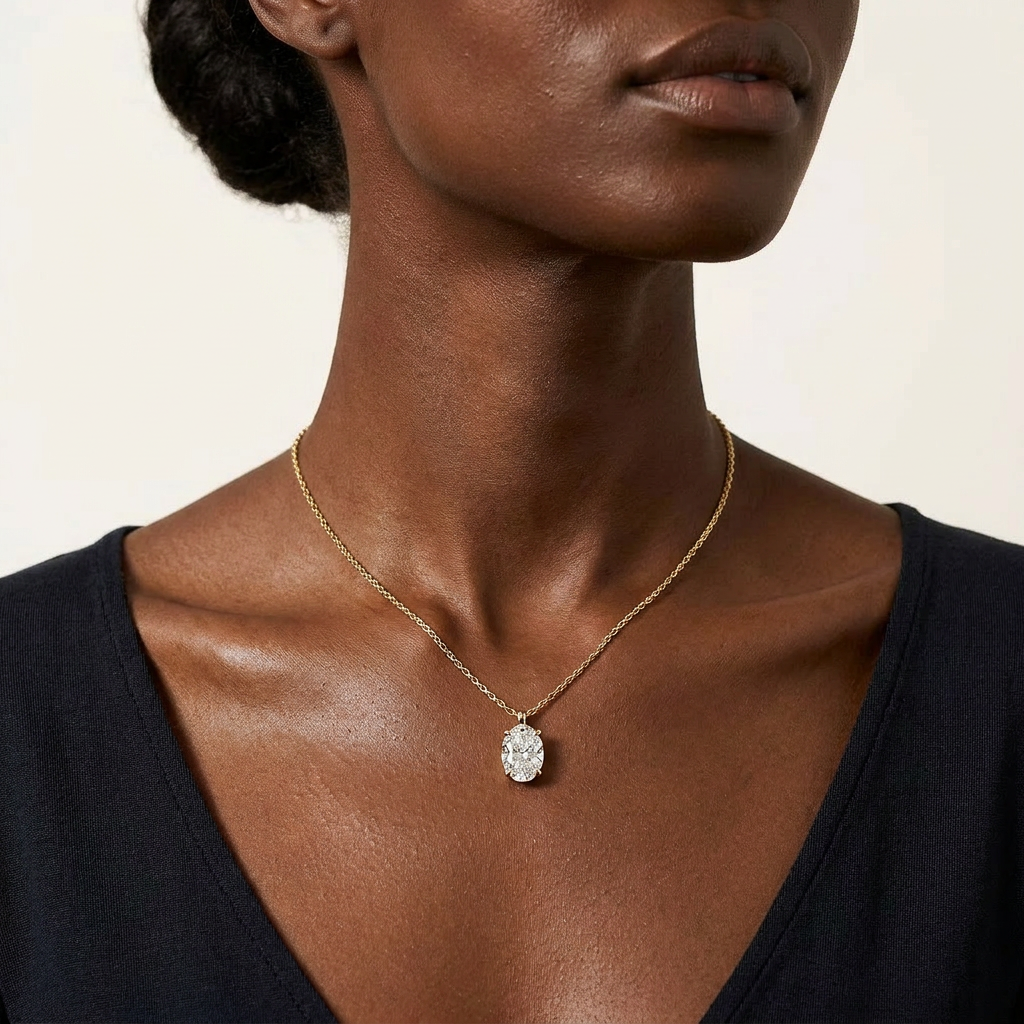 Moissanite 0.25 CT Oval Cut Diamond Solitaire Necklace (V1)