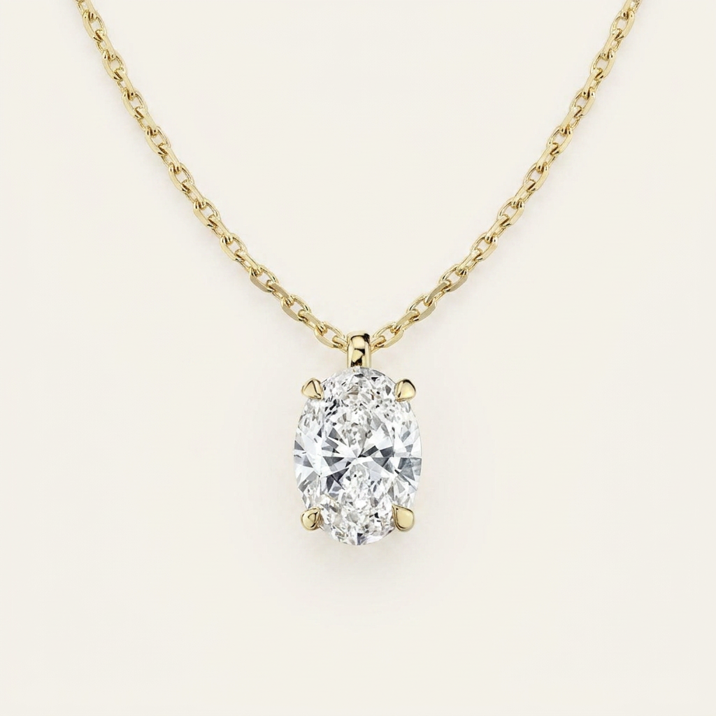 Moissanite 0.25 CT Oval Cut Diamond Solitaire Necklace (V1)