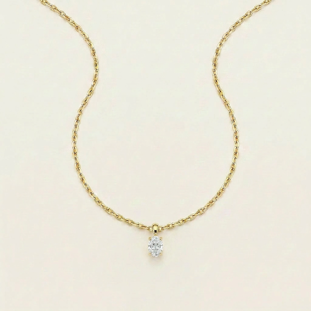 Moissanite 0.25 CT Oval Cut Diamond Solitaire Necklace (V1)