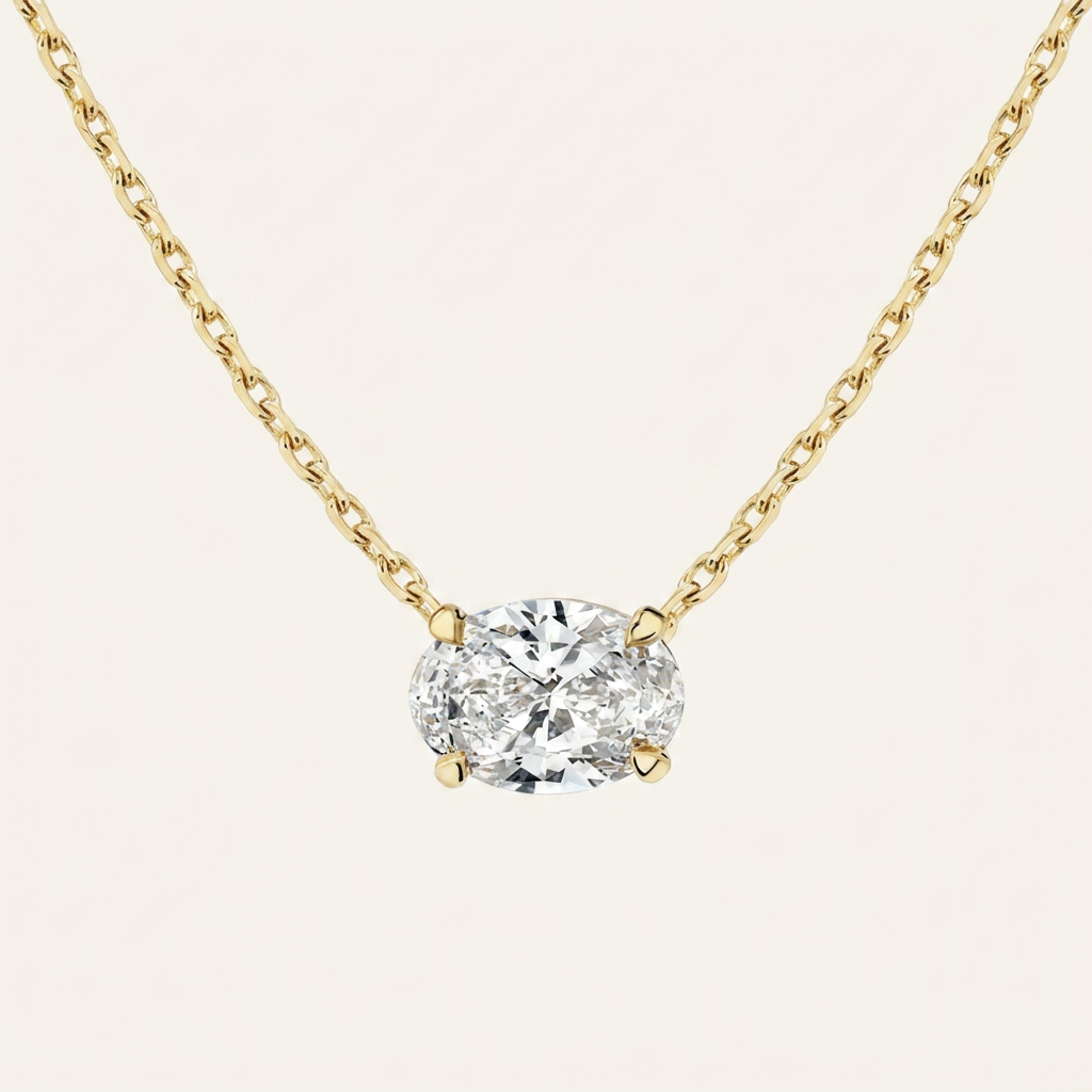 Moissanite 0.25 CT Oval Cut Diamond East-West Necklace (V1)
