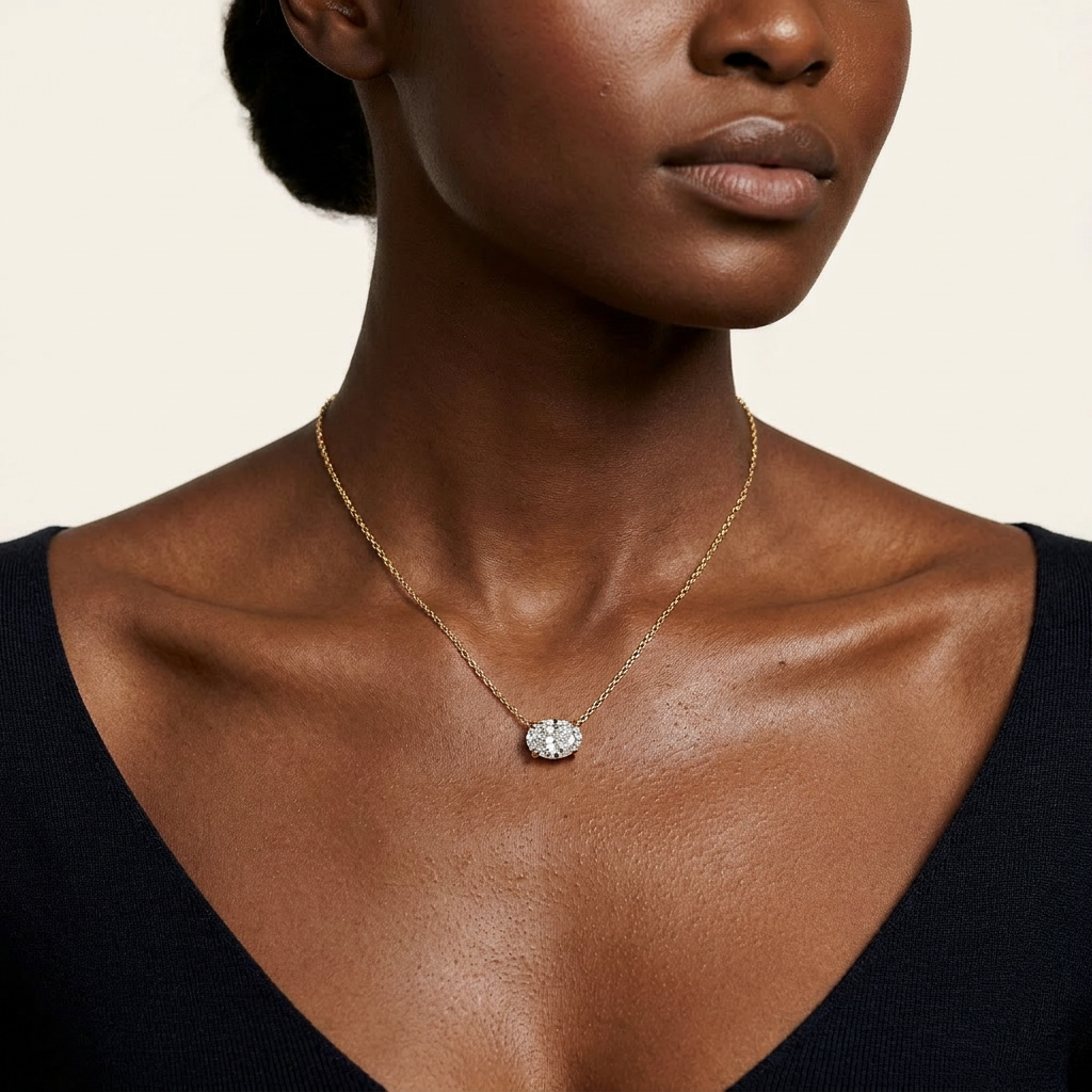 Moissanite 0.25 CT Oval Cut Diamond East-West Necklace (V1)