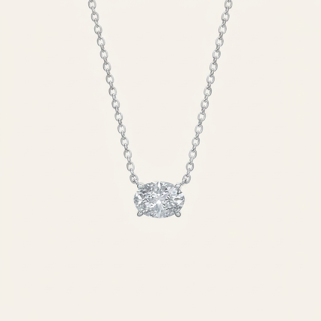 Moissanite 0.25 CT Oval Cut Diamond East-West Necklace (V2)