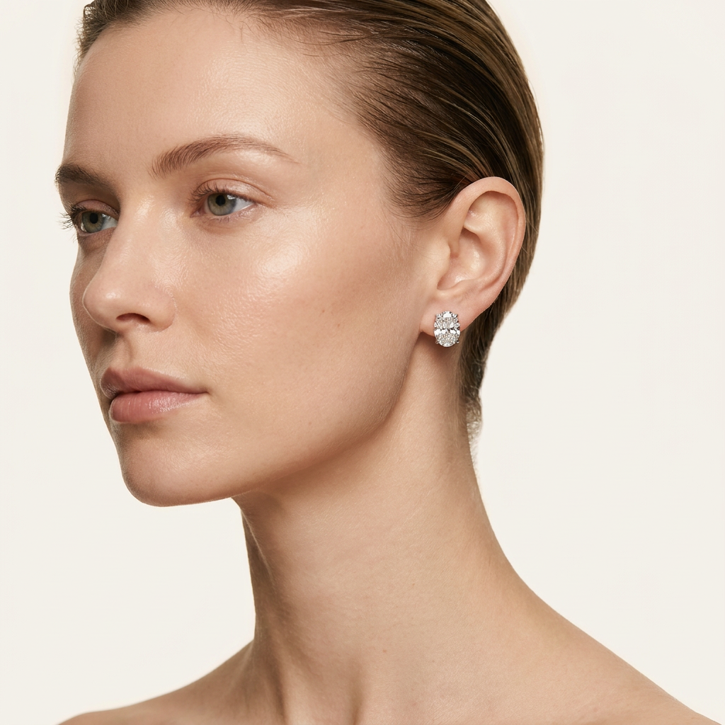 Moissanite 1.00 CT Oval Cut Diamond Stud Earrings (V1)
