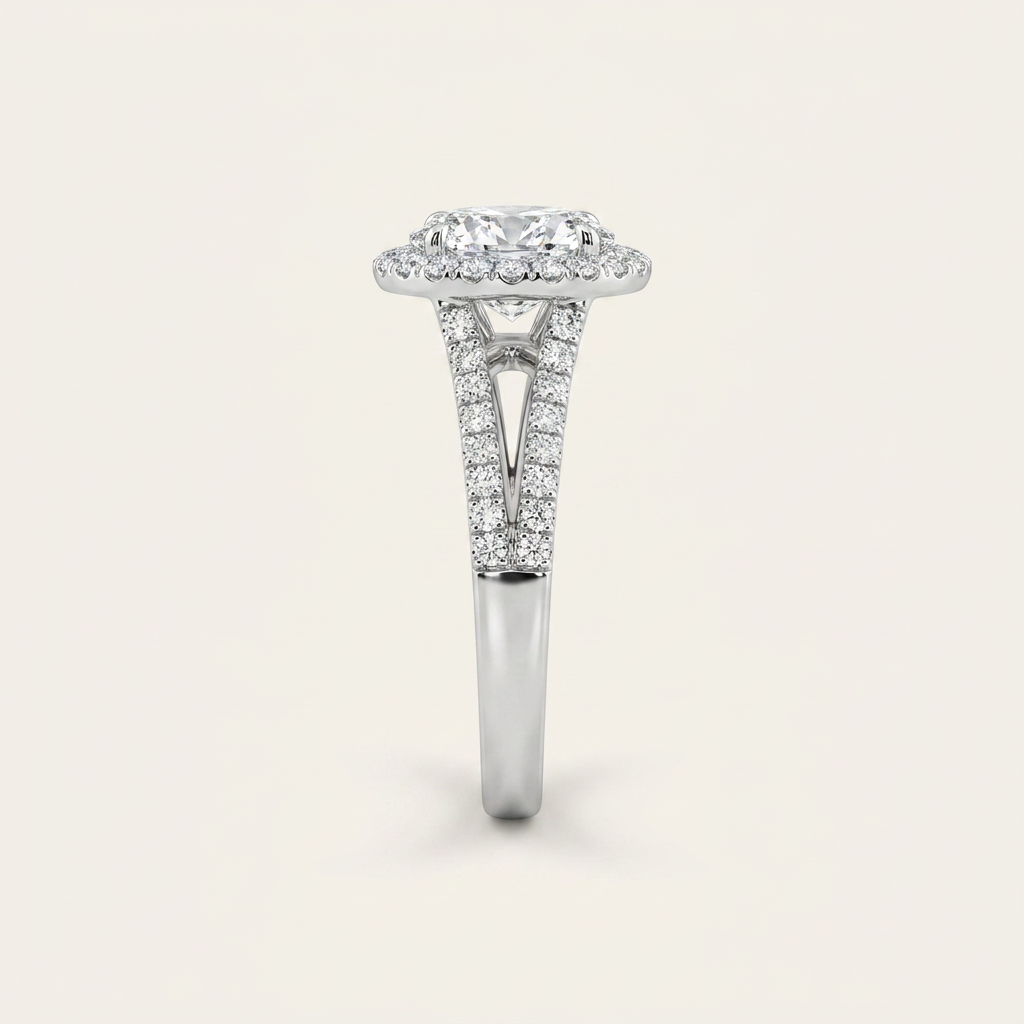 Lab Grown 1.85 CT Oval Cut Diamond Halo Ring