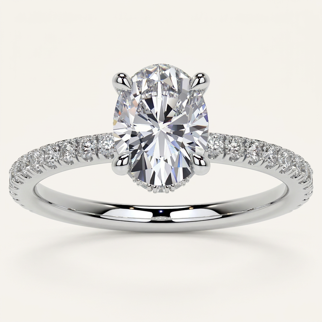 Moissanite 2.00 CT Oval Cut Hidden Halo Ring