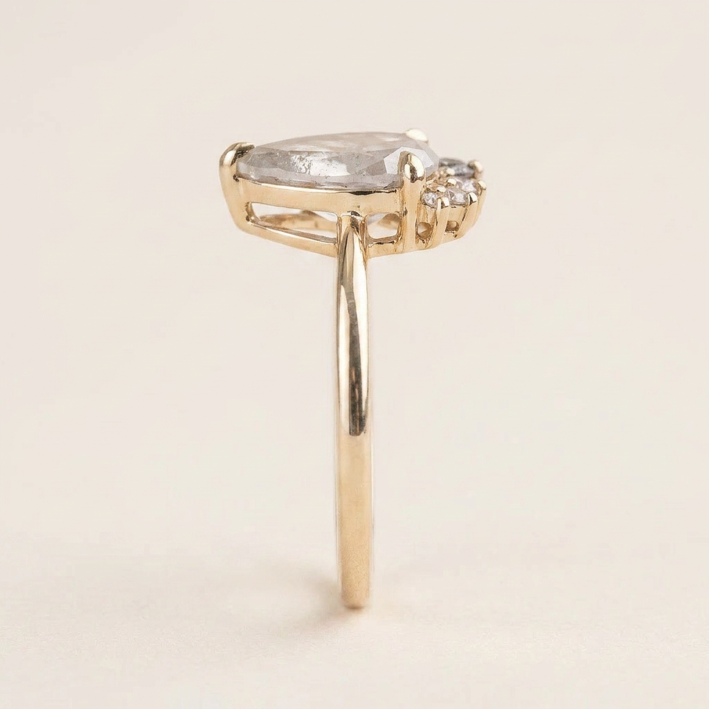 1.70 CT Pear & Round Cut Salt and Pepper Diamond Cluster Ring