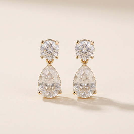 Moissanite 4.00 CT Round & Pear Cut Diamond Drop Earrings