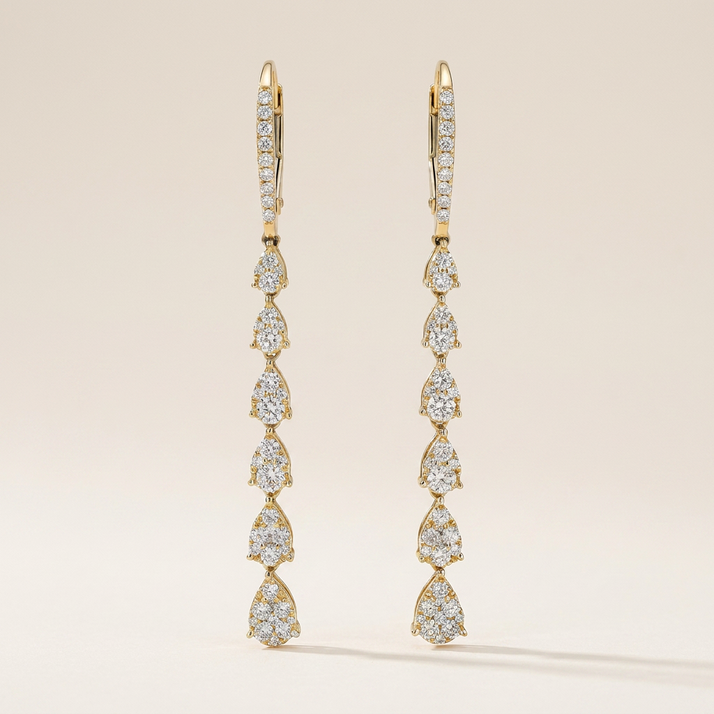 Moissanite 1.00 CT Pear & Round Cut Diamond Drop Earrings
