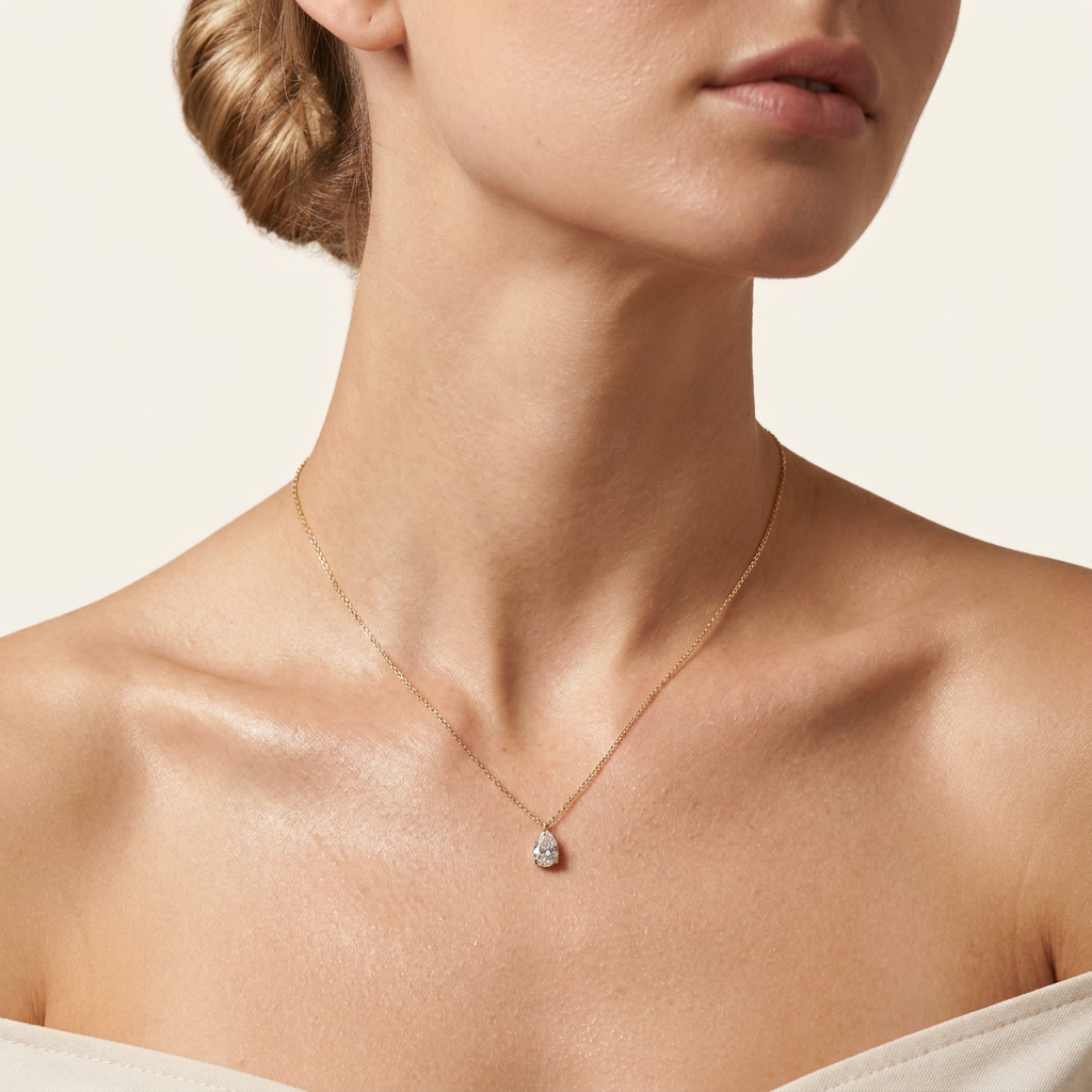 Moissanite 0.25 CT Pear Cut Diamond Solitaire Necklace