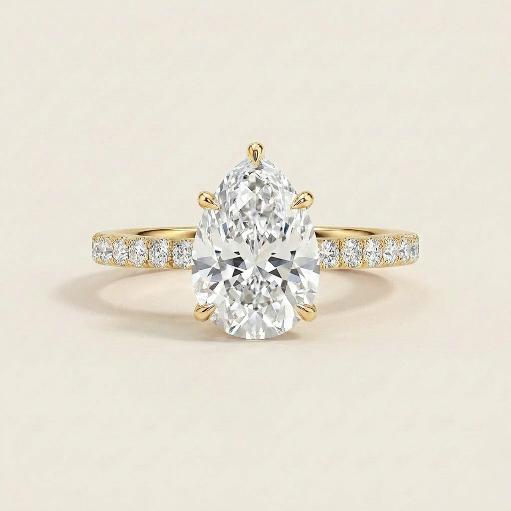 Moissanite 2.50 CT Pear Cut Diamond Solitaire Ring (V-Artnouveau)